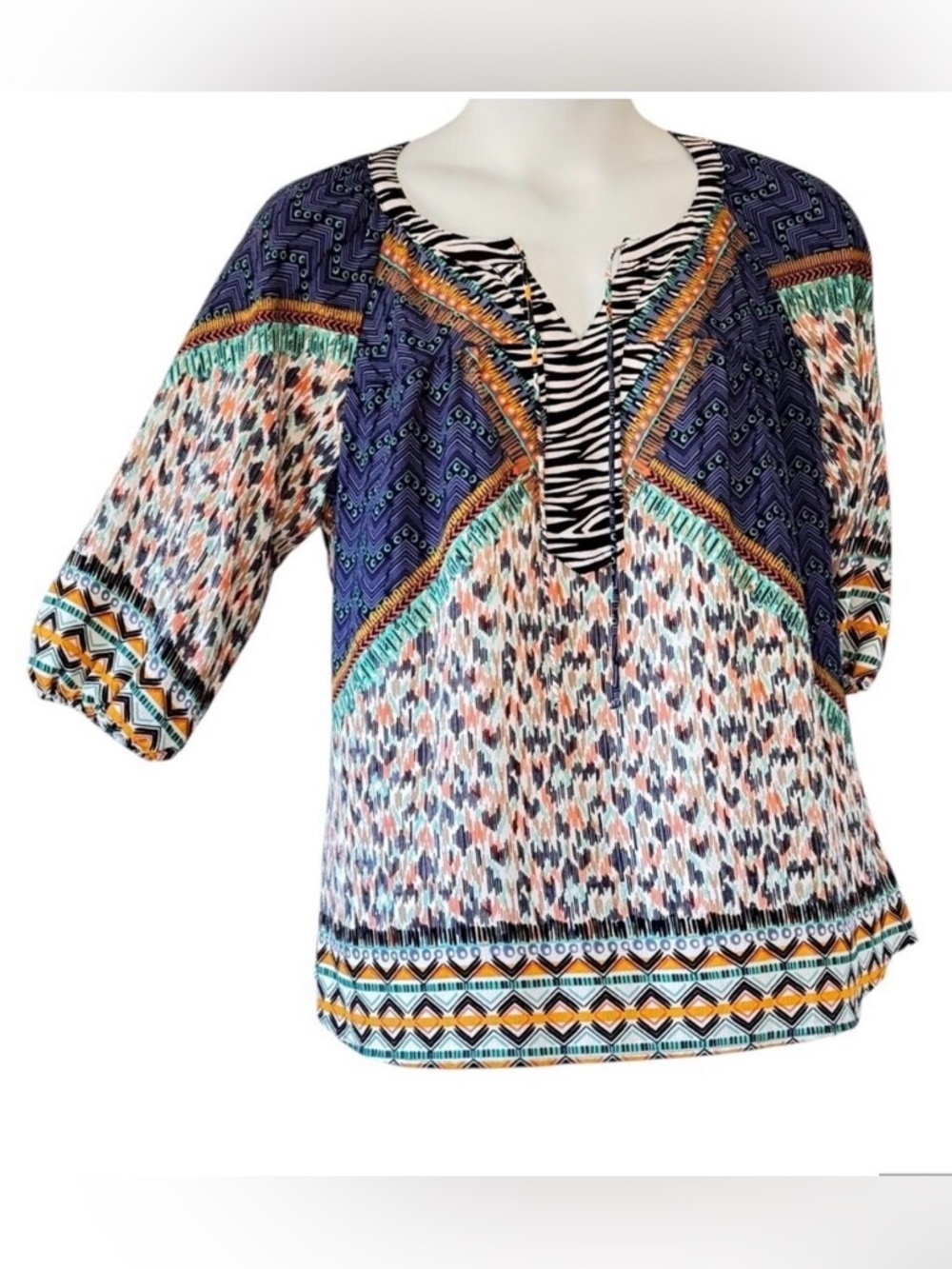 Fig & Flower Peasant Top Artsy BOHO Multicolor Flowy Lace Back Yoke Plus Size 1X